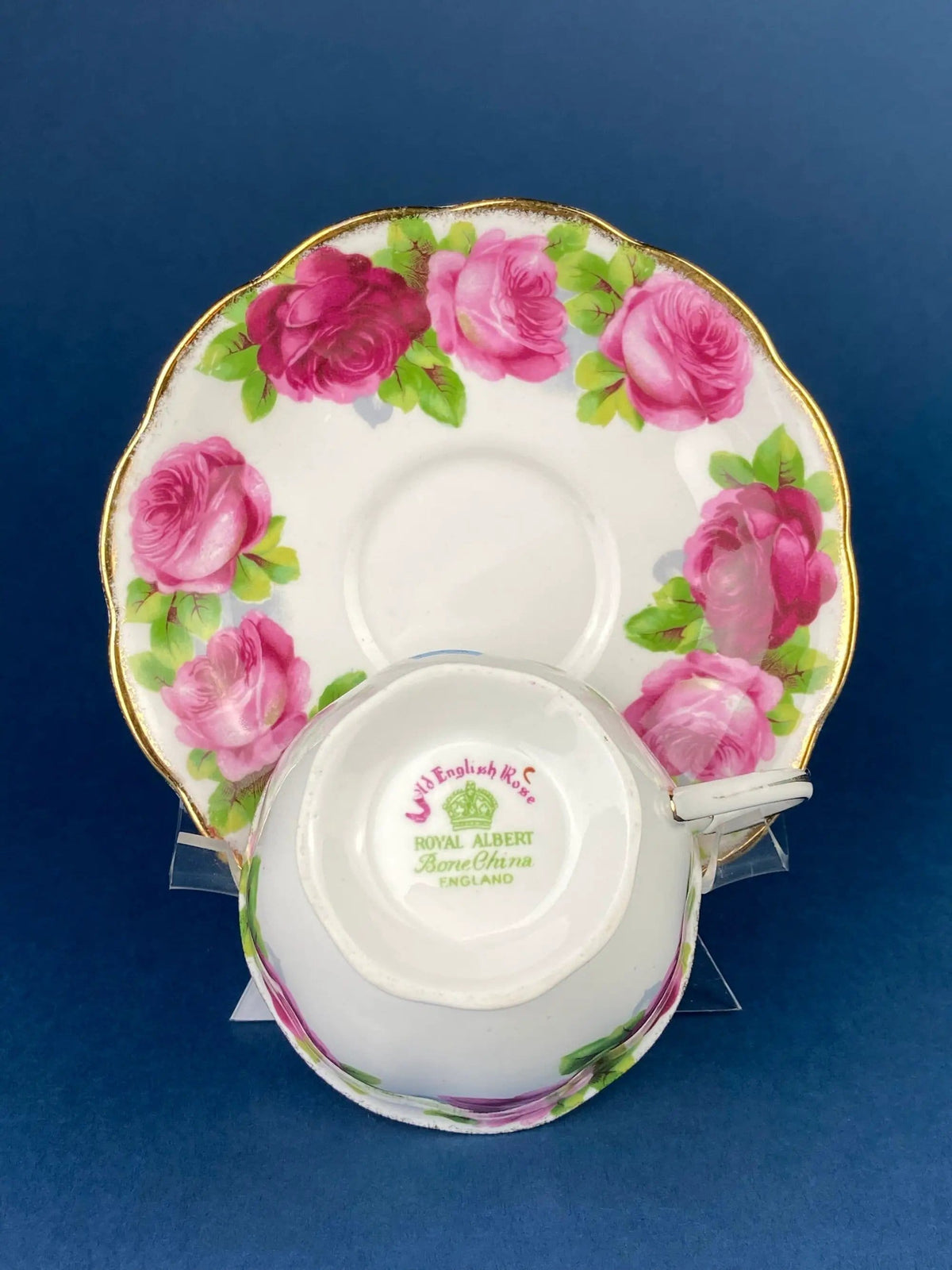 Antique Cup and Saucer By Royal Albert | Old English Rose Motif | Fine Bone China | Collectors & Hosts