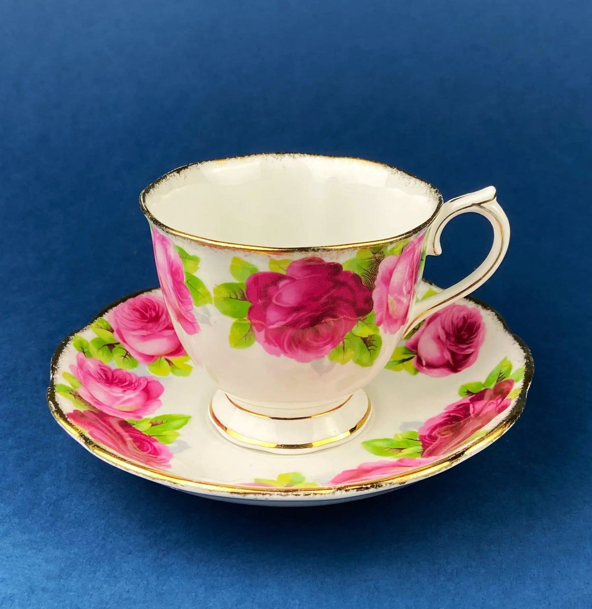Antique Cup and Saucer By Royal Albert | Old English Rose Motif | Fine Bone China | Collectors & Hosts