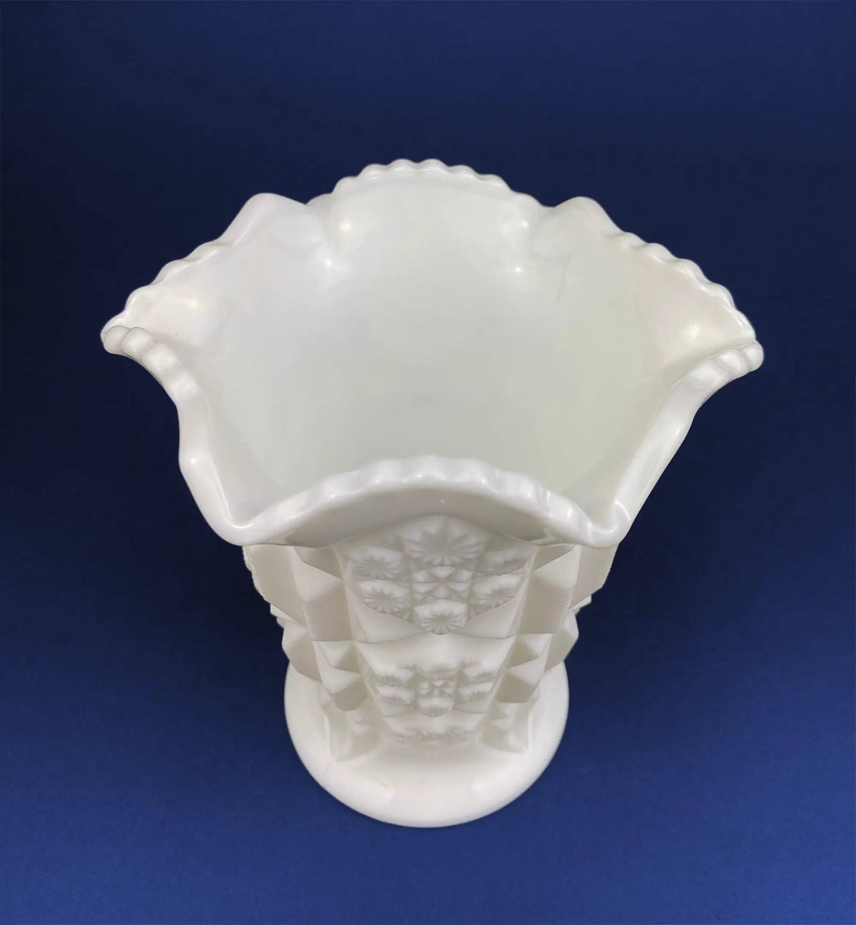 Westmoreland Milk Glass Vase | Block And Star Pattern | 6 Inch Height | Vintage