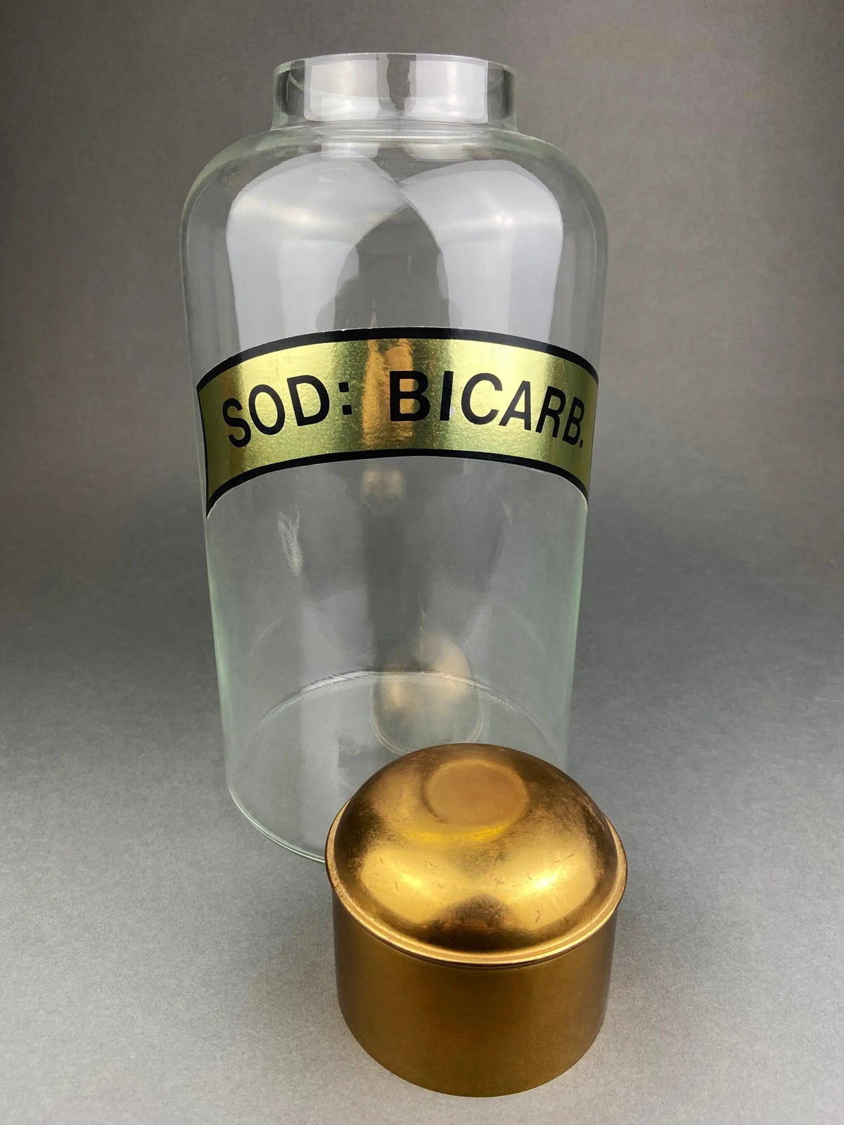 Vintage Apothecary Jars | 14 Inch Tall | Brass Caps | Set Of Two