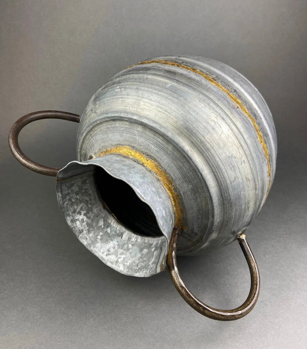 Extra Large Rustic Metal Vase with Bronze Handles | Collectible Vintage | Pre-Owned Piece | Collectors & Hosts