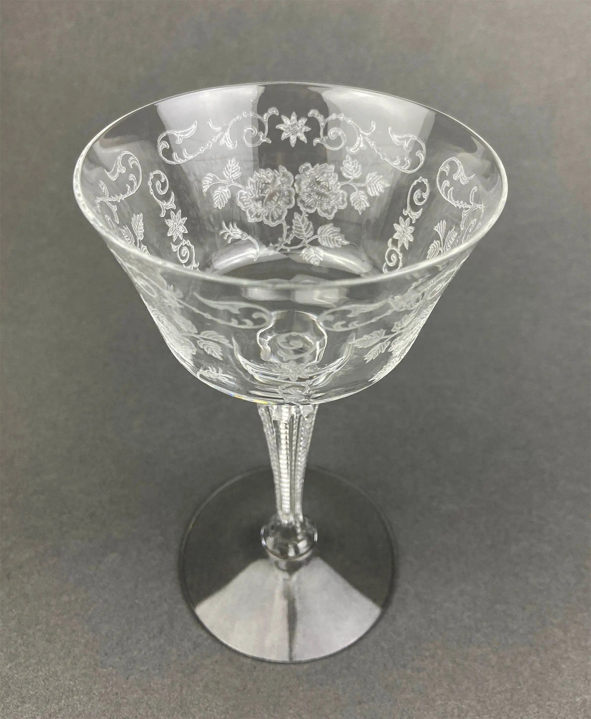 Antique Tall Sherbet Crystal Glasses by Fostoria | Etched Midnight Rose Pattern | Set of Six, 4 oz, Glassware | Collectors & Hosts
