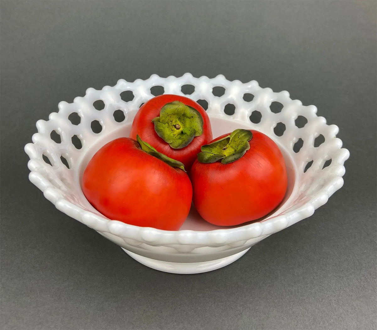 Vintage Milk Glass Bowl | Reticulated Lace Rim | 9 Inch Diameter | White Serving