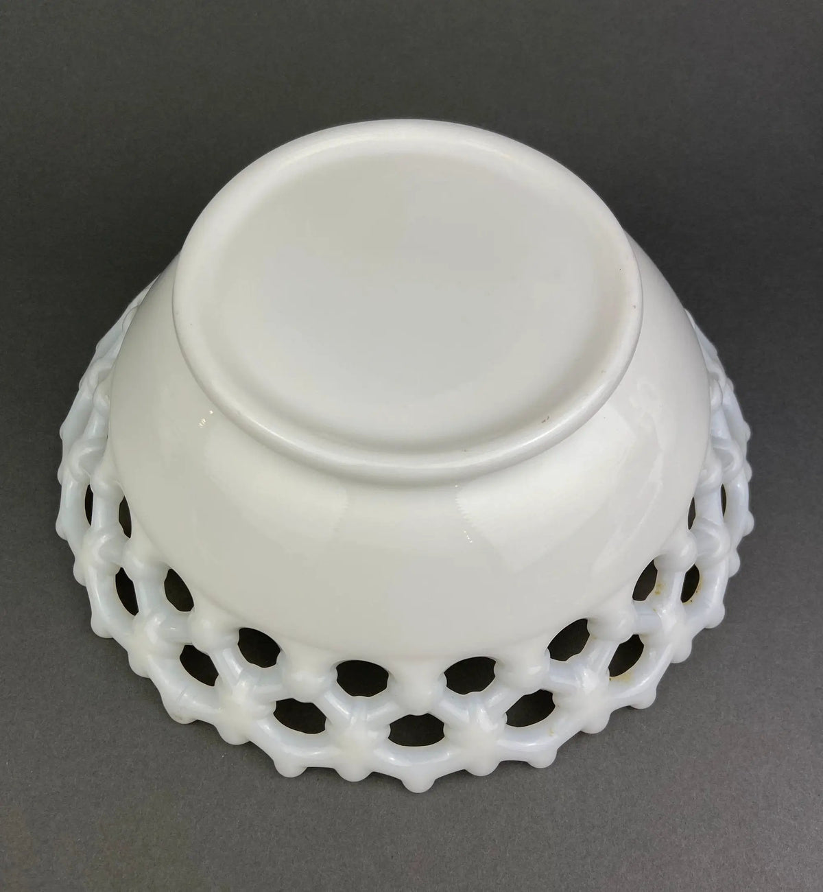 Vintage Milk Glass Bowl | Reticulated Lace Rim | 9 Inch Diameter | White Serving