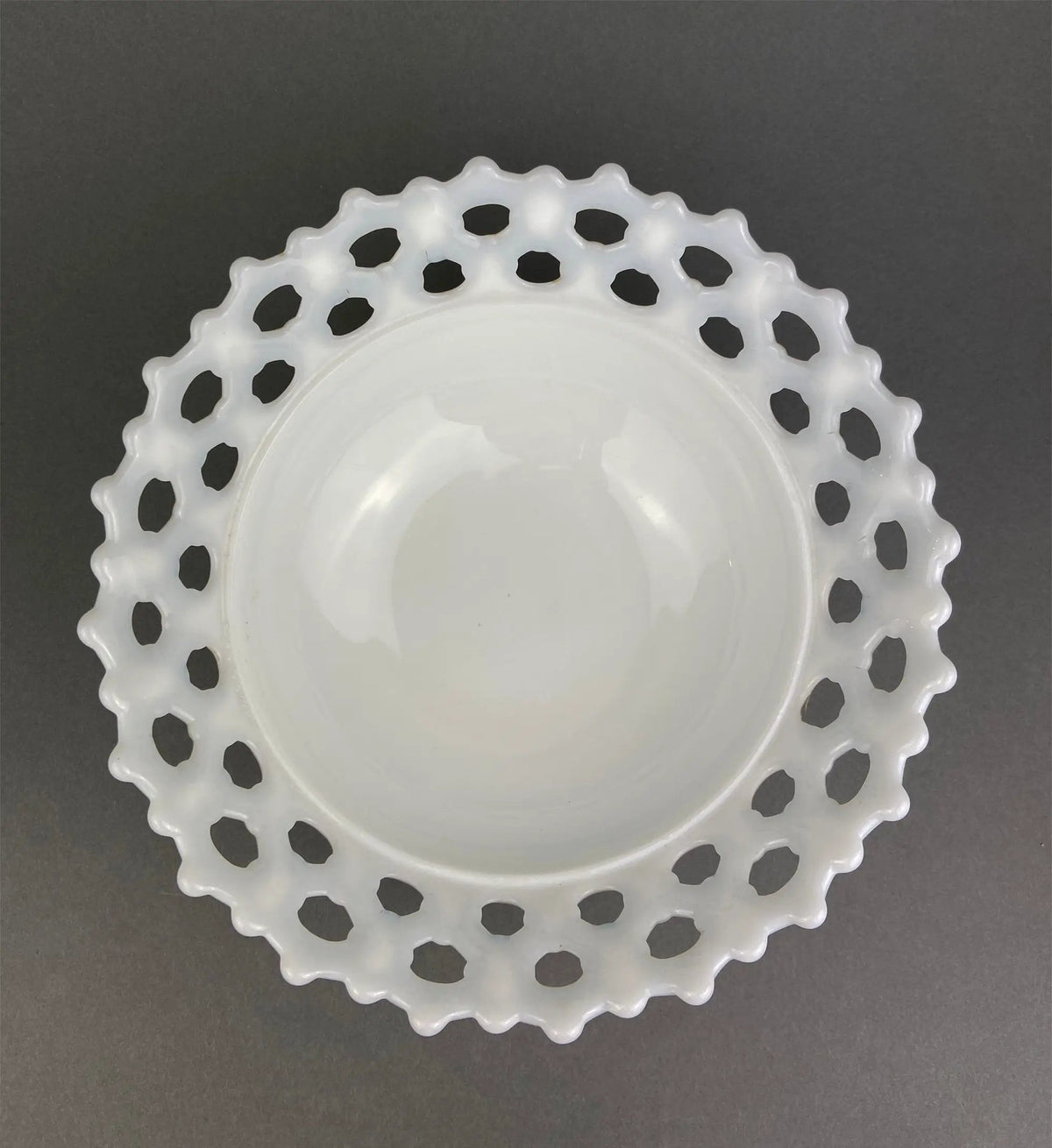Vintage Milk Glass Bowl | Reticulated Lace Rim | 9 Inch Diameter | White Serving