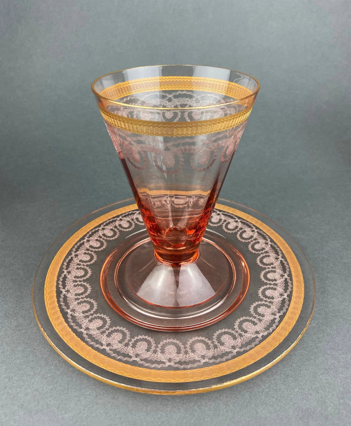 Antique Pink Crystal Goblets | Morgantown Necklace Gold Pattern | Set of 8 | Collectors & Hosts