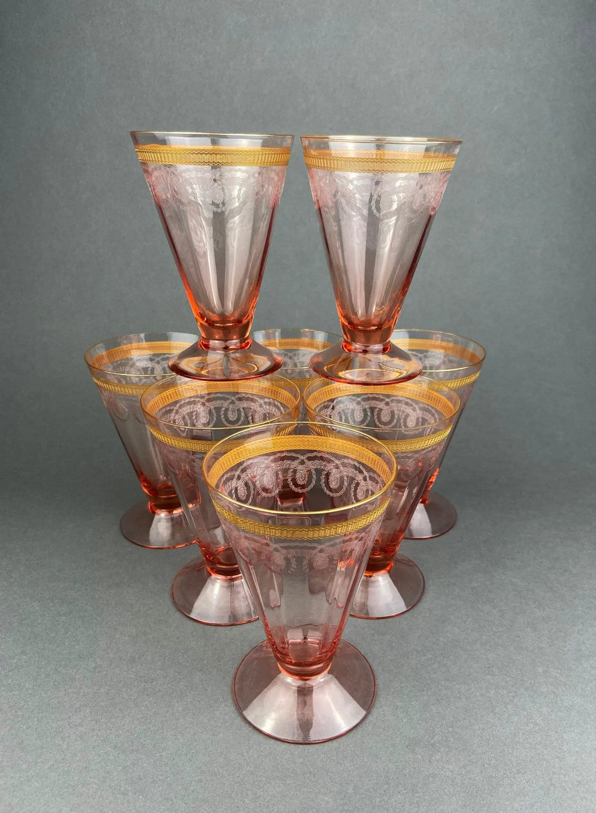 Antique Tall Sherbet Crystal Glasses by Fostoria | Etched Midnight Rose Pattern | Set of Six, 4 oz, Glassware | Collectors & Hosts