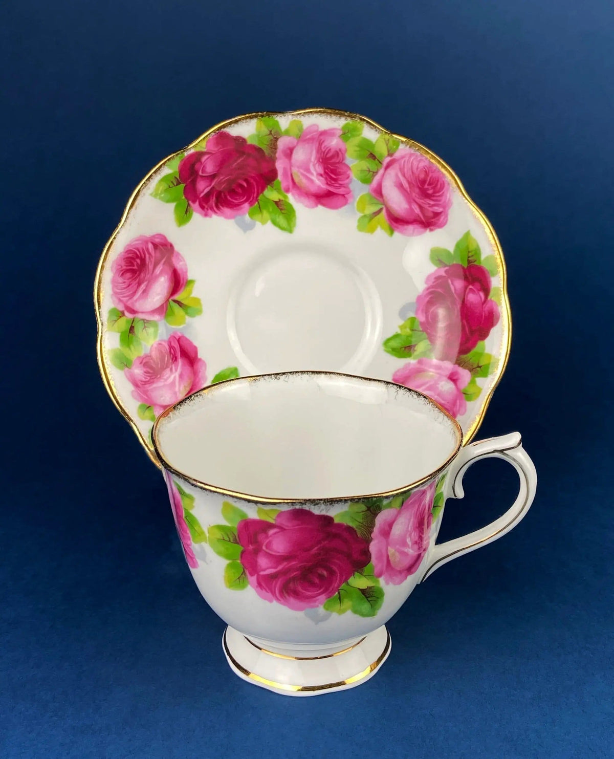 Antique Cup and Saucer By Royal Albert | Old English Rose Motif | Fine Bone China | Collectors & Hosts