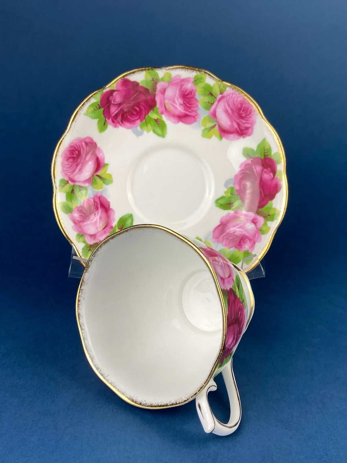 Antique Cup and Saucer By Royal Albert | Old English Rose Motif | Fine Bone China | Collectors & Hosts