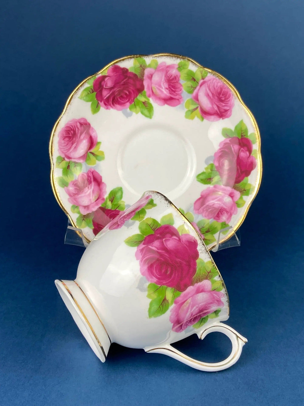 Antique Cup and Saucer By Royal Albert | Old English Rose Motif | Fine Bone China | Collectors & Hosts