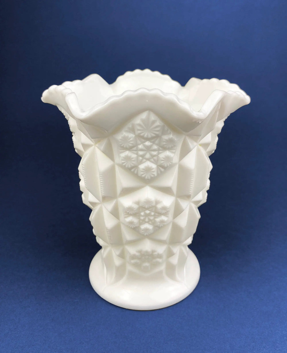 Westmoreland Milk Glass Vase | Block And Star Pattern | 6 Inch Height | Vintage