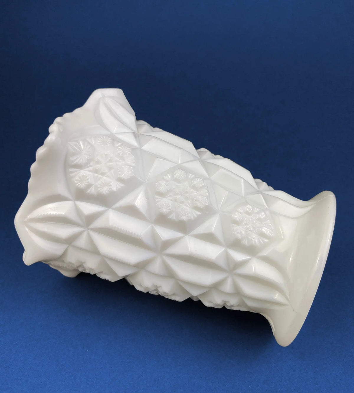 Westmoreland Milk Glass Vase | Block And Star Pattern | 6 Inch Height | Vintage