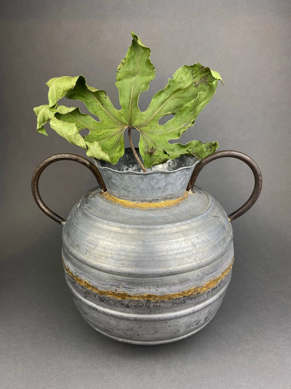 Extra Large Rustic Metal Vase with Bronze Handles | Collectible Vintage | Pre-Owned Piece | Collectors & Hosts