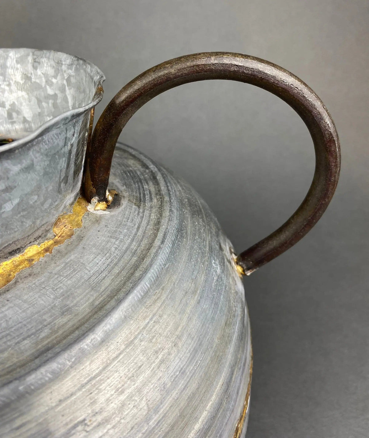 Extra Large Rustic Metal Vase with Bronze Handles | Collectible Vintage | Pre-Owned Piece | Collectors & Hosts