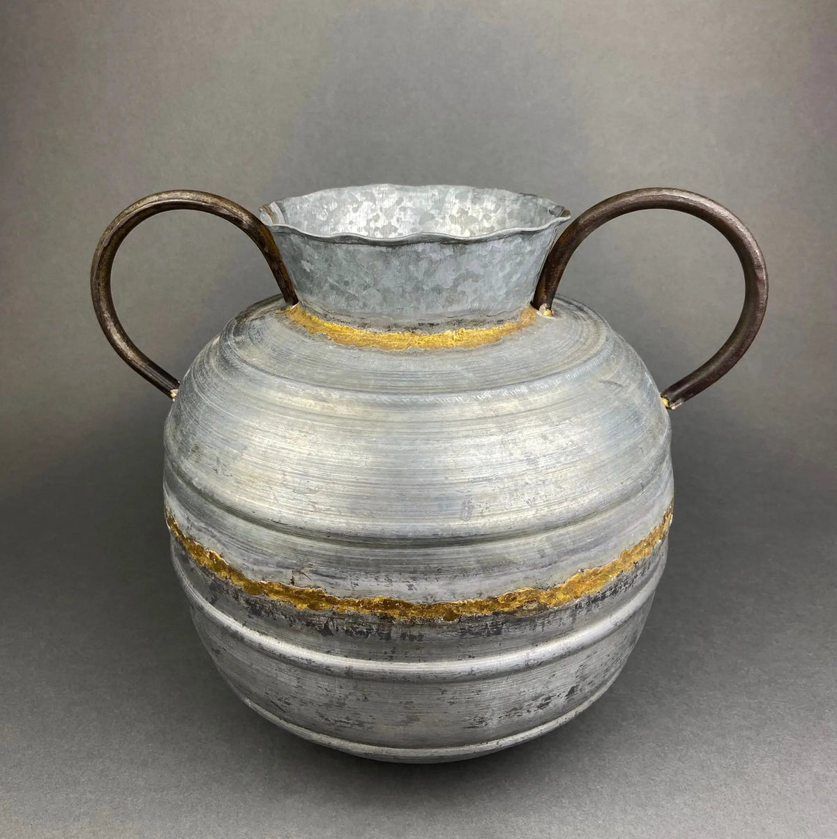Extra Large Rustic Metal Vase with Bronze Handles | Collectible Vintage | Pre-Owned Piece | Collectors & Hosts