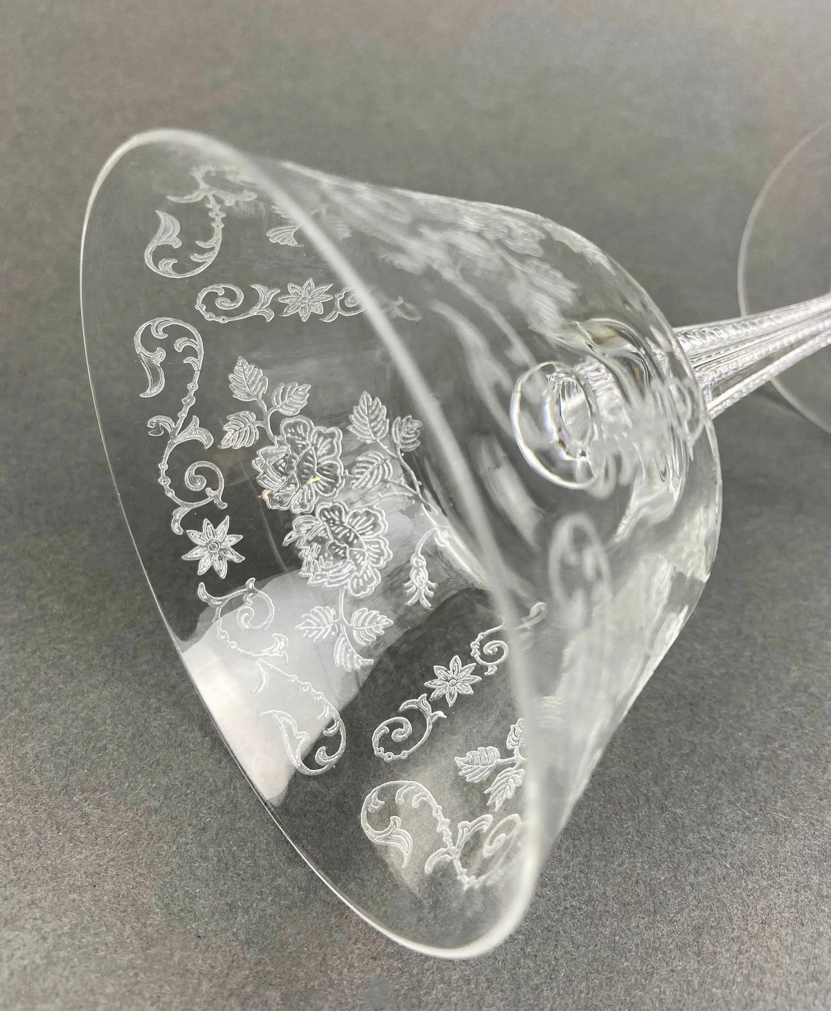 Antique Tall Sherbet Crystal Glasses by Fostoria | Etched Midnight Rose Pattern | Set of Six, 4 oz, Glassware | Collectors & Hosts