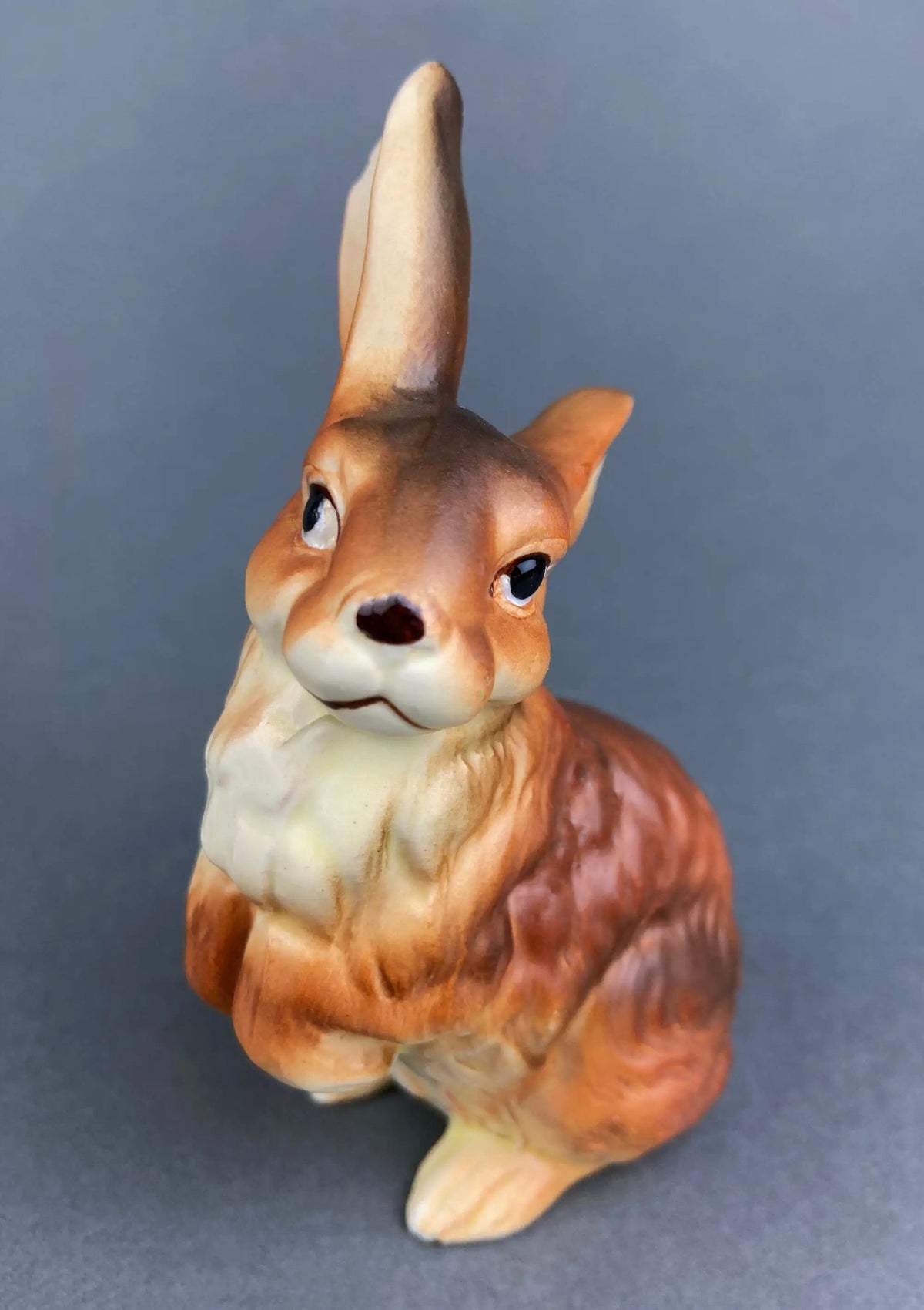 Vintage Bunny Figurines | Hand Painted Porcelain | Brown Pair | 4 To 5 Inches