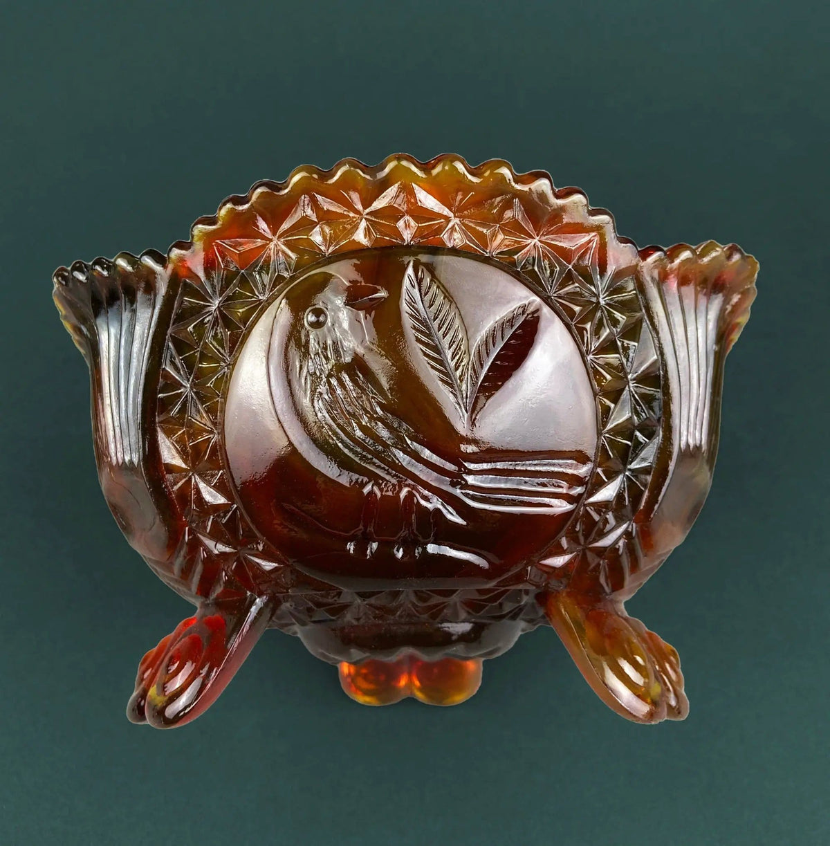 Vintage Slag Glass Footed Bowl | Brown and White Marbled Compote with Floral Base | Candy or Trinket Dish | Collectors & Hosts