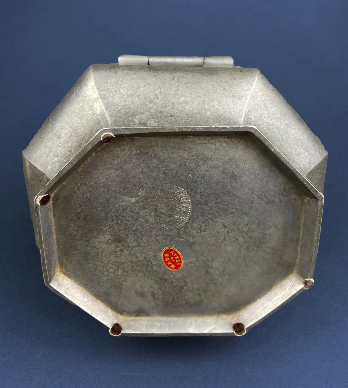 Antique Italian Pewter Box with Hinged Lid | Large Pewter Bowl | Trinket or Jewelry Box | Collectors & Hosts