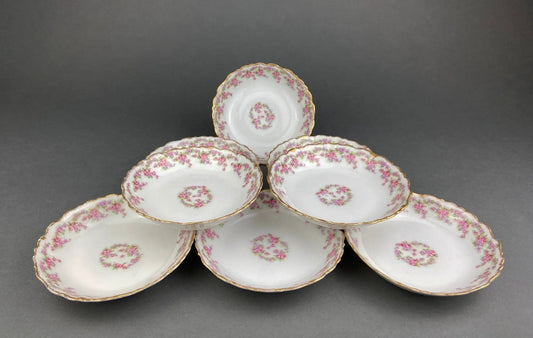 Berry Bowls by Limoges Elite | Set of Eight Berry Bowls | 5 inch Serving Bowls with Pink Roses & Scalloped Rim | Collectors & Hosts