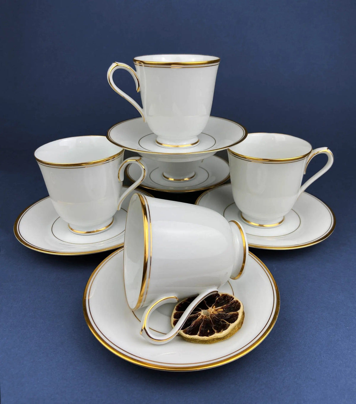 Noritake Allison Tea Set: Gold Band China Cups and Saucers (Set of Five) | Collectible Vintage | Pre-Owned Piece | Collectors & Hosts