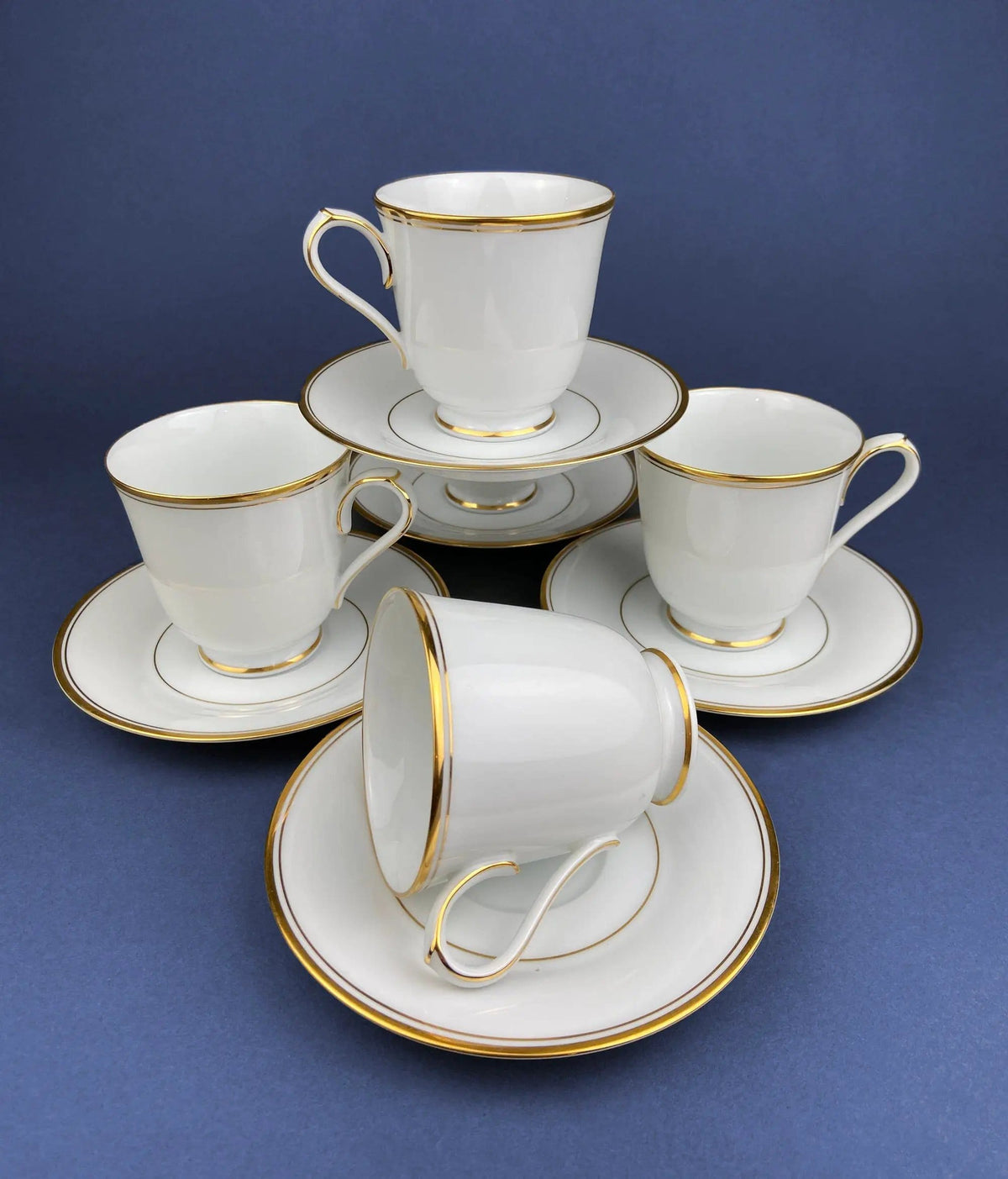 Noritake Allison Tea Set: Gold Band China Cups and Saucers (Set of Five) | Collectible Vintage | Pre-Owned Piece | Collectors & Hosts