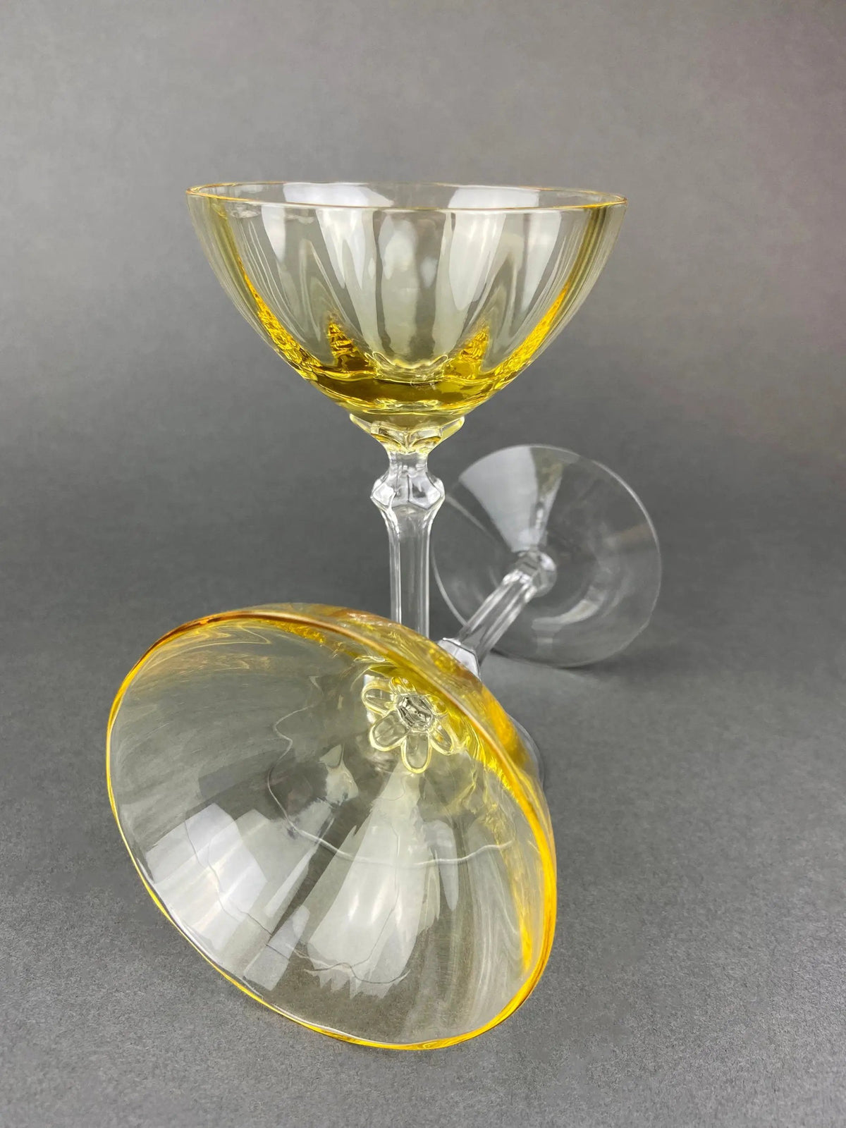 Champagne Glasses | Set Of Six | Light Yellow Topaz | Low Sherbet Gold Rim