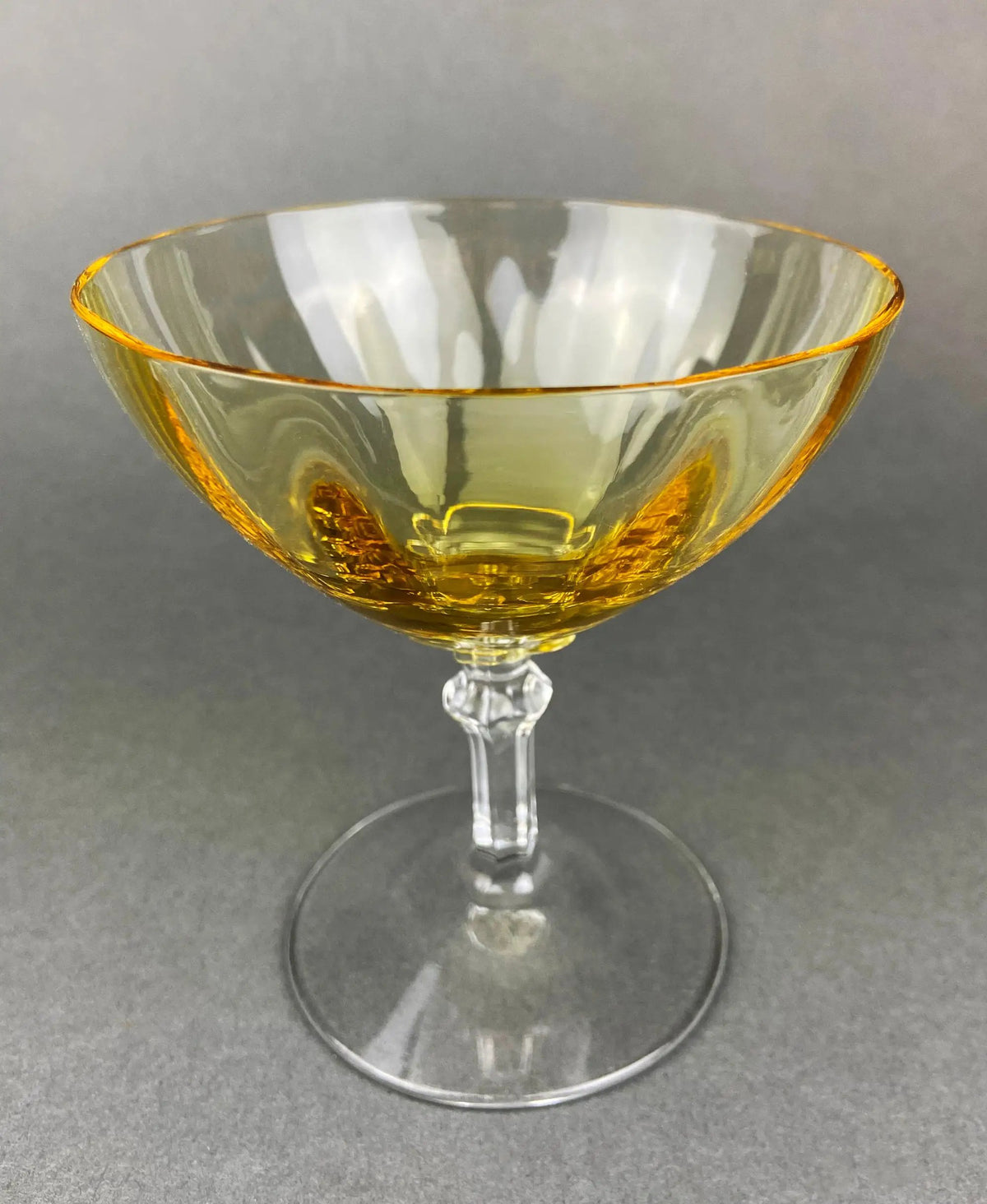 Champagne Glasses | Set Of Six | Light Yellow Topaz | Low Sherbet Gold Rim