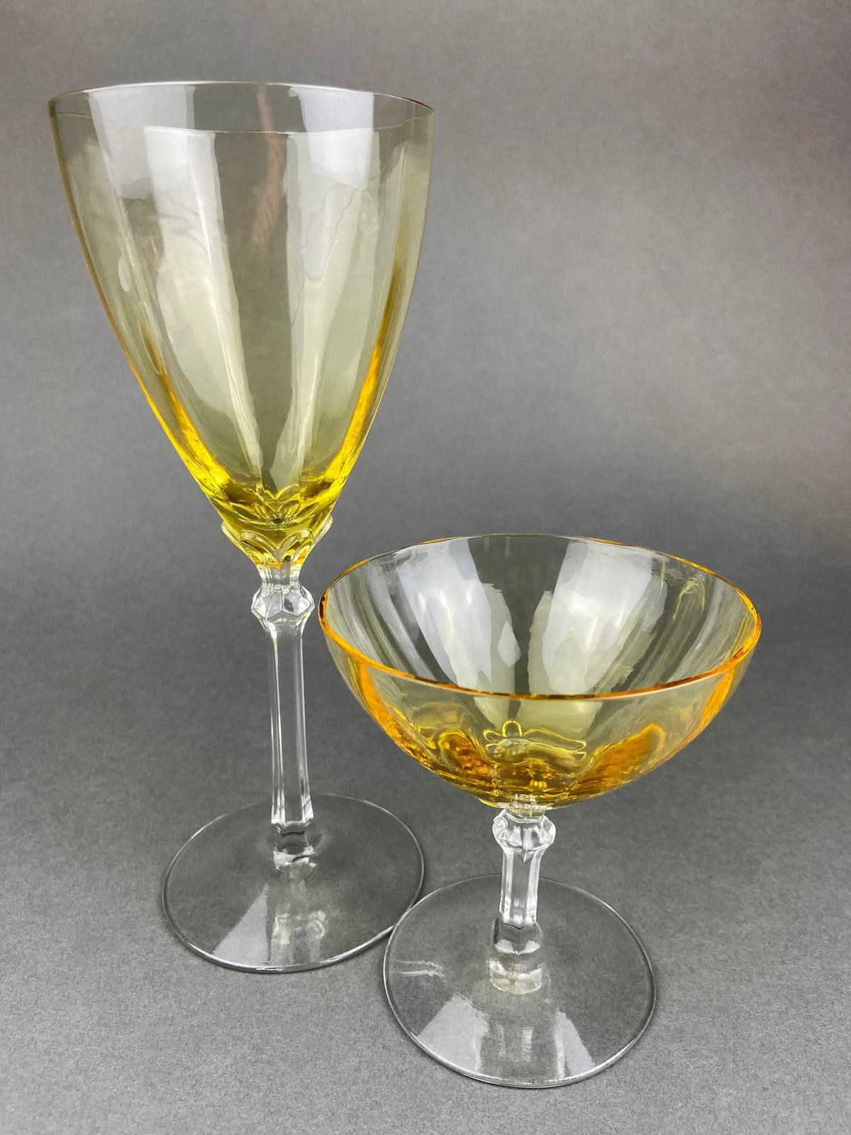 Champagne Glasses | Set Of Six | Light Yellow Topaz | Low Sherbet Gold Rim
