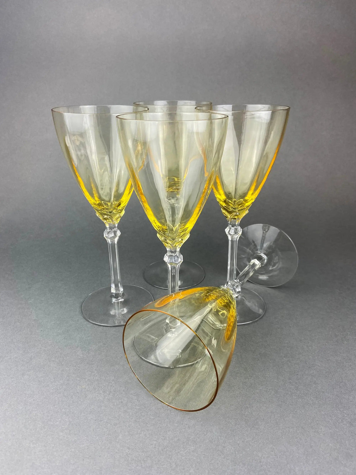 Champagne Glasses | Set Of Six | Light Yellow Topaz | Low Sherbet Gold Rim