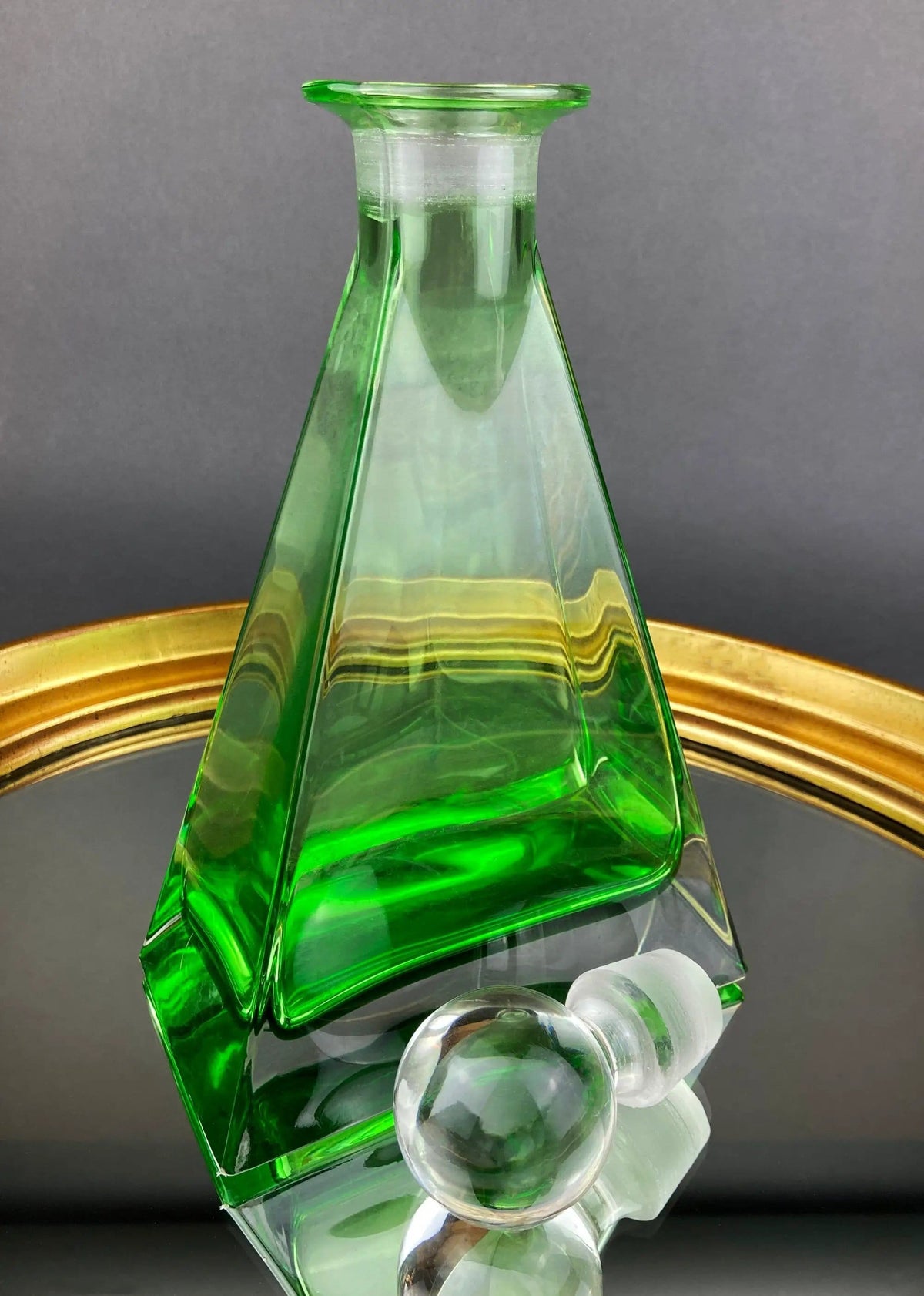 Green Crystal Decanter with Clear Stopper | Minimal Crystal Carafe | Office Decor | Gift for Dad