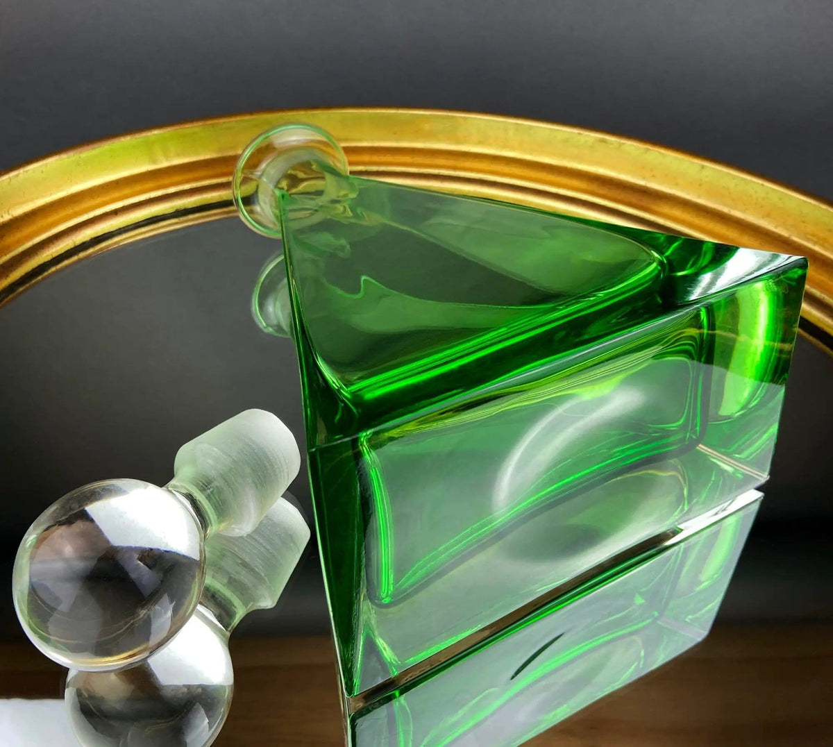 Green Crystal Decanter with Clear Stopper | Minimal Crystal Carafe | Office Decor | Gift for Dad