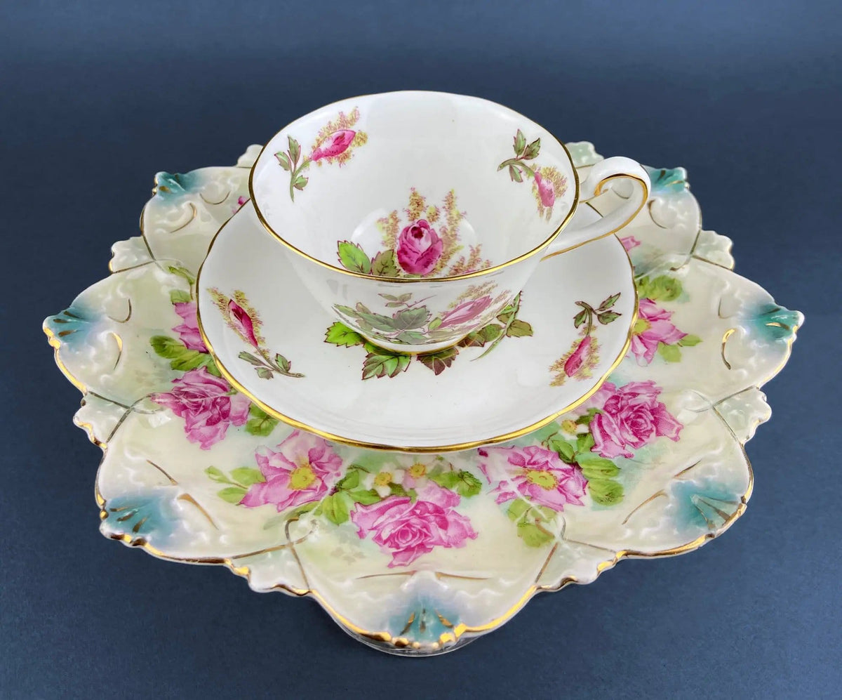 Antique Plate and Bowl by Milton, Imperial Vienna | Hand-Painted Tea Roses | Collectible Dessert Plate and Serving Bowl | Collectors & Hosts