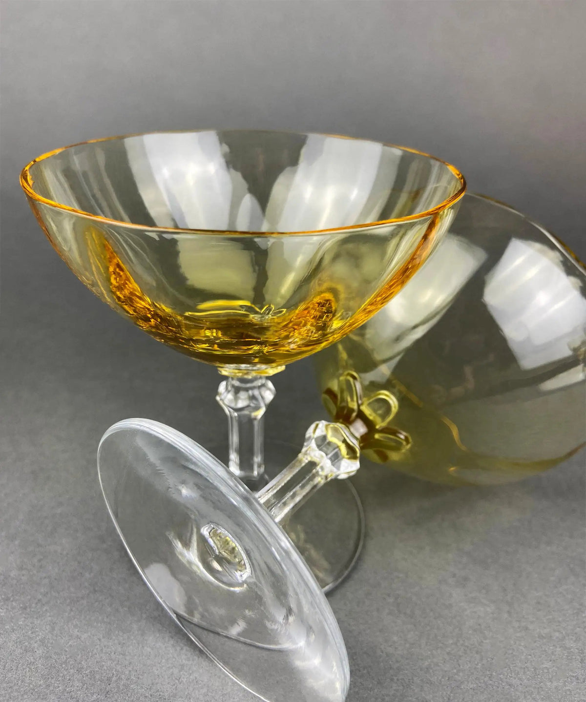 Champagne Glasses | Set Of Six | Light Yellow Topaz | Low Sherbet Gold Rim