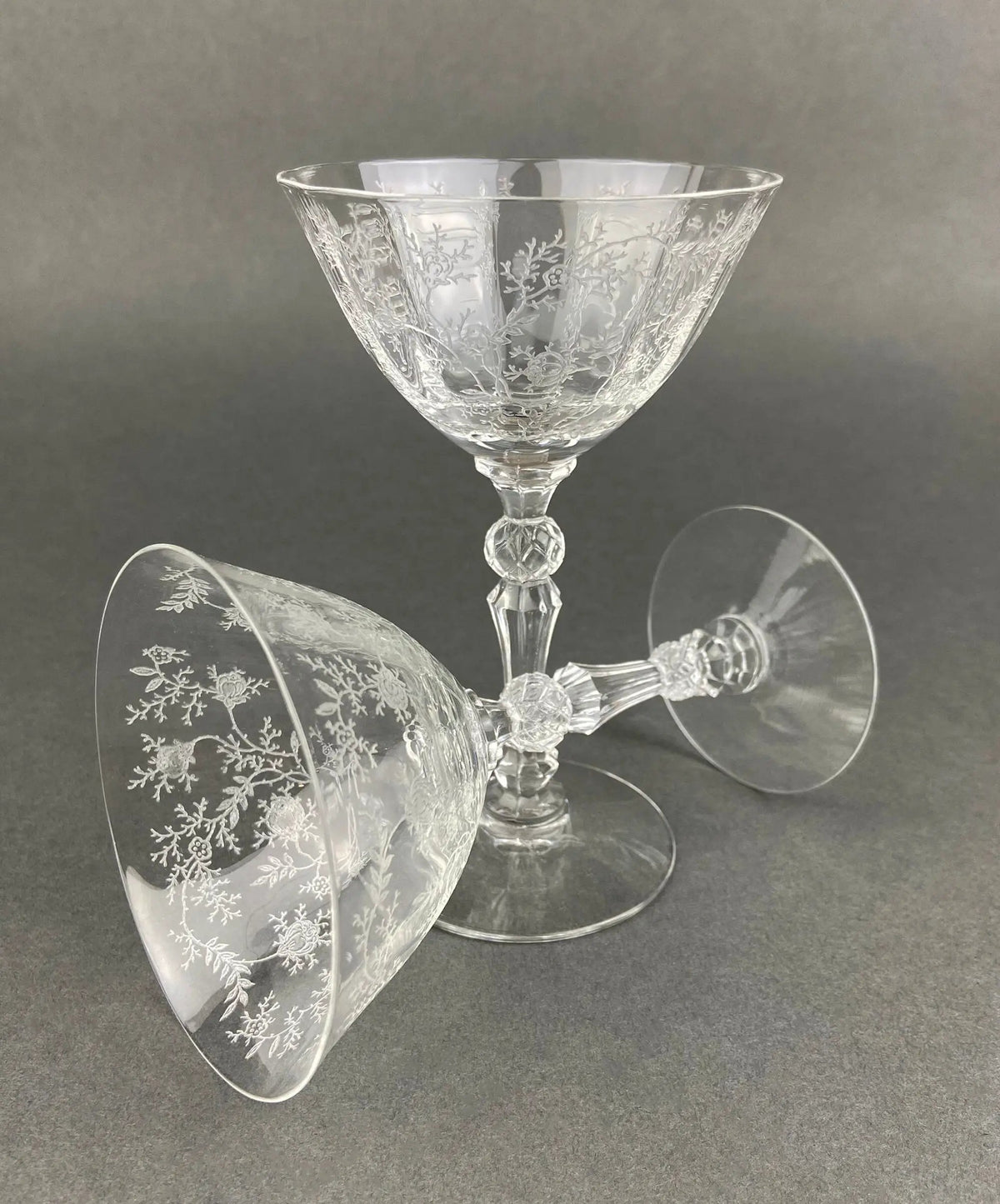 Fostoria Claret Wine Glasses | Set Of Two | Chintz Motif | Vintage Stemware