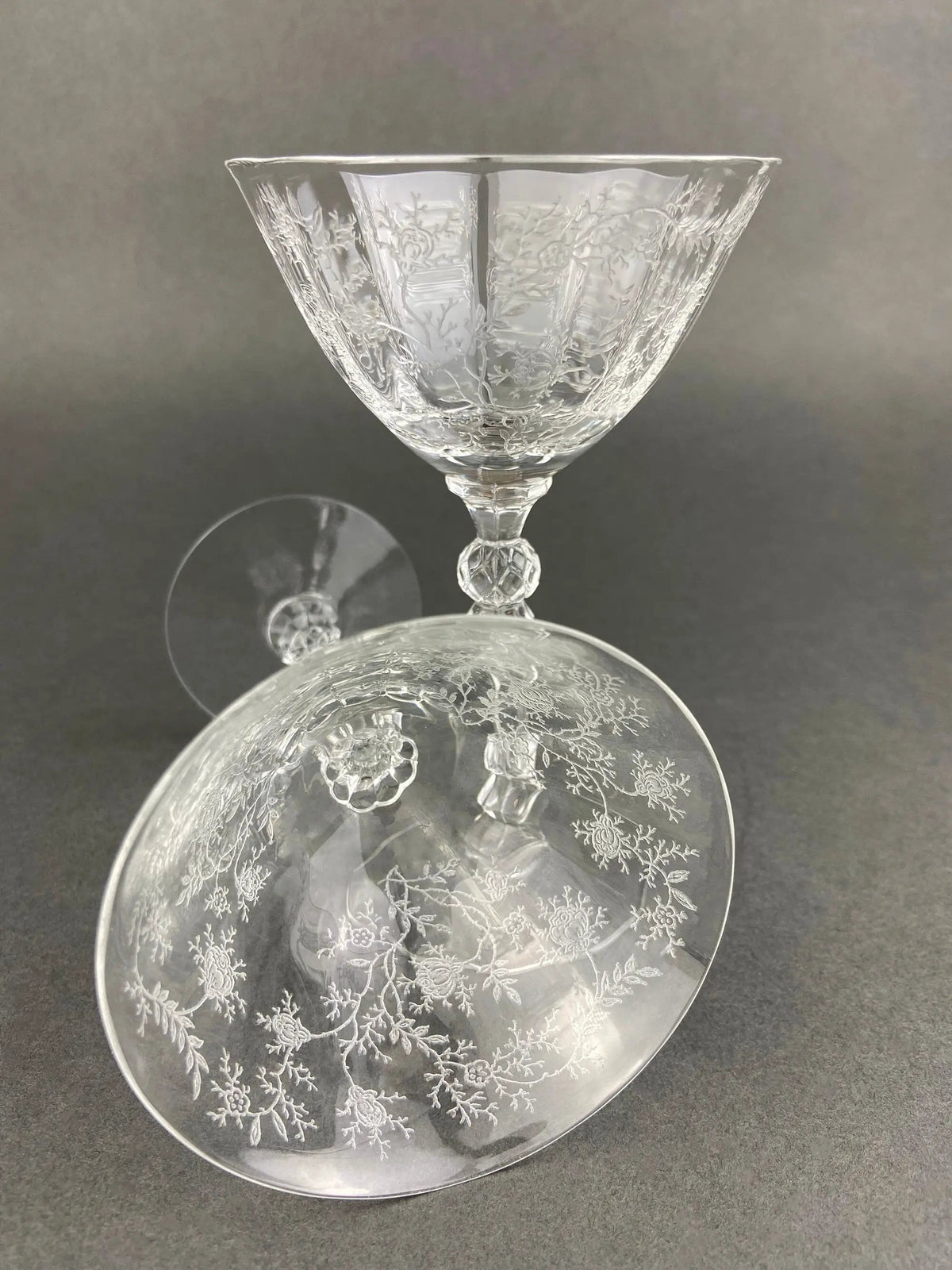 Fostoria Claret Wine Glasses | Set Of Two | Chintz Motif | Vintage Stemware