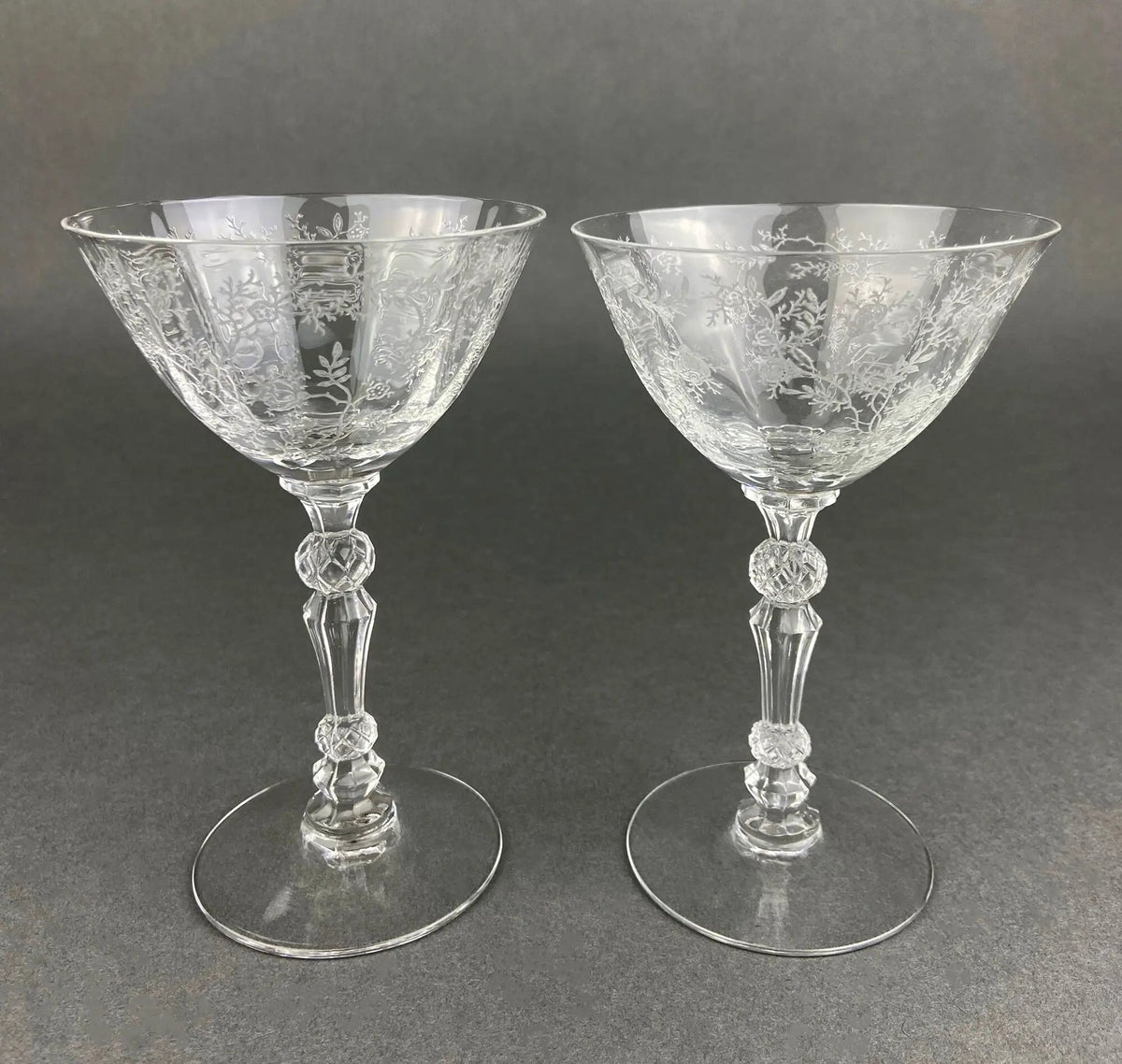 Fostoria Claret Wine Glasses | Set Of Two | Chintz Motif | Vintage Stemware