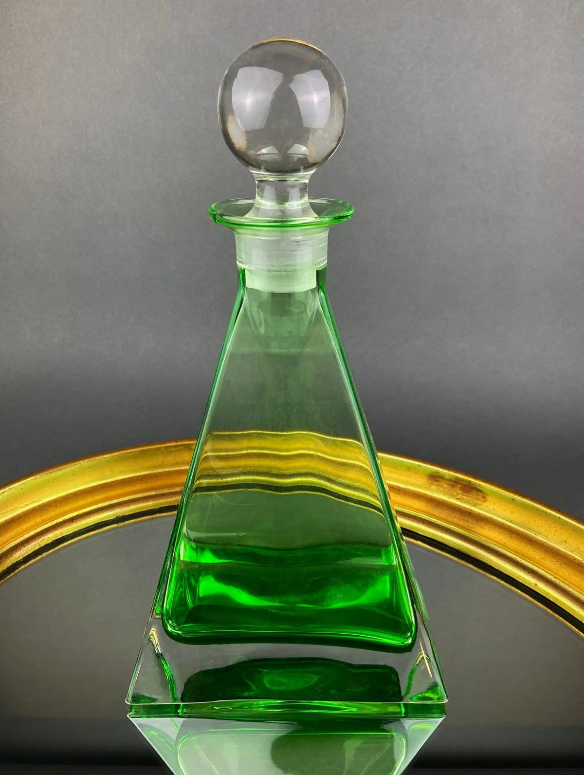 Green Crystal Decanter with Clear Stopper | Minimal Crystal Carafe | Office Decor | Gift for Dad