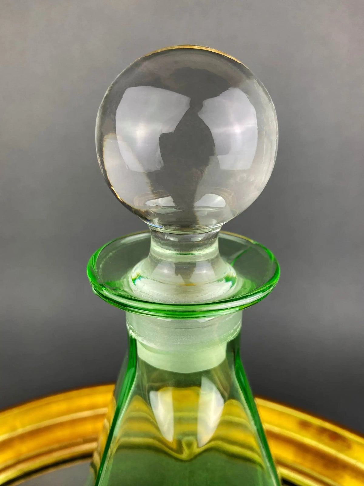 Green Crystal Decanter with Clear Stopper | Minimal Crystal Carafe | Office Decor | Gift for Dad
