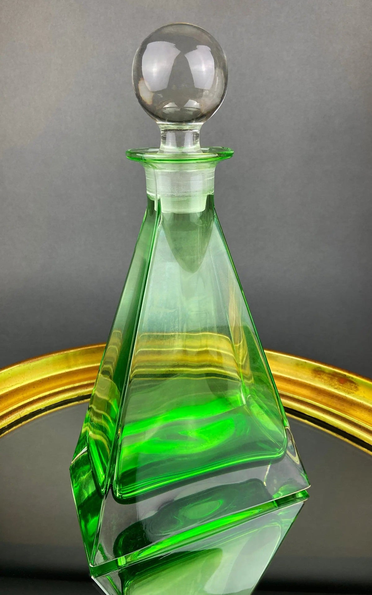 Green Crystal Decanter with Clear Stopper | Minimal Crystal Carafe | Office Decor | Gift for Dad