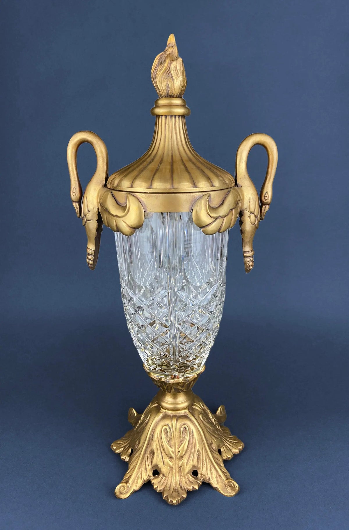 Vintage Pineapple Candle Holder | Hand Blown Glass | Brass Urn Lid | 13 Inch