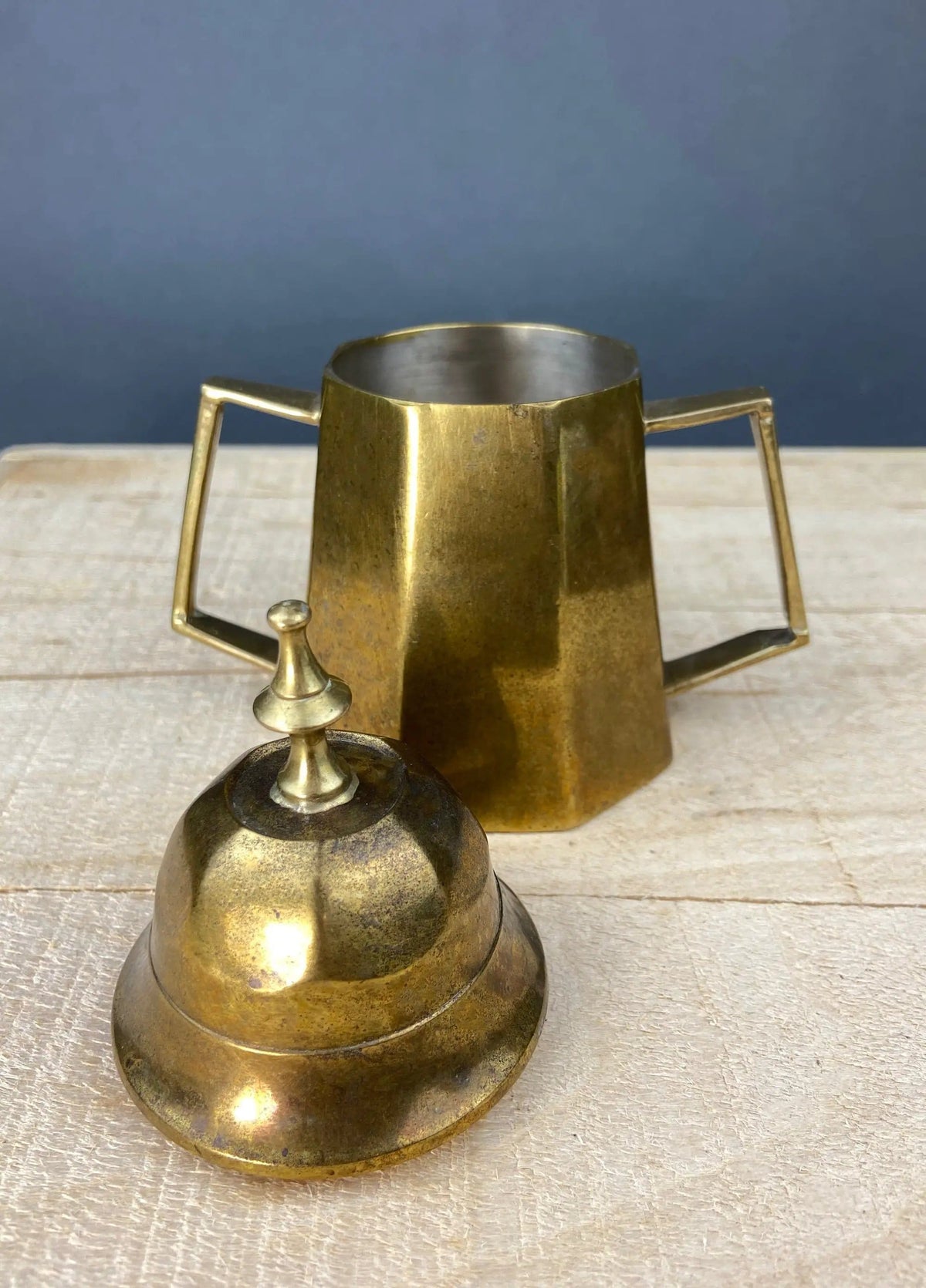 Antique Brass Creamer and Sugar Dish | Heavy Brass Containers with Handles | Kitchen Accessories | Collectors & Hosts