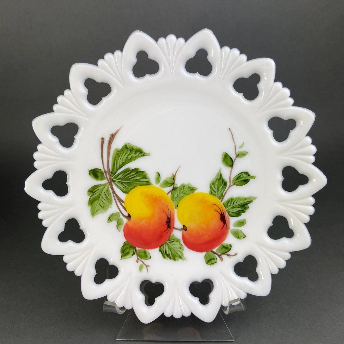 Decorative Milk Glass Plates | Hand Painted Violets | 7.25 Inch Diameter | Set Of Four