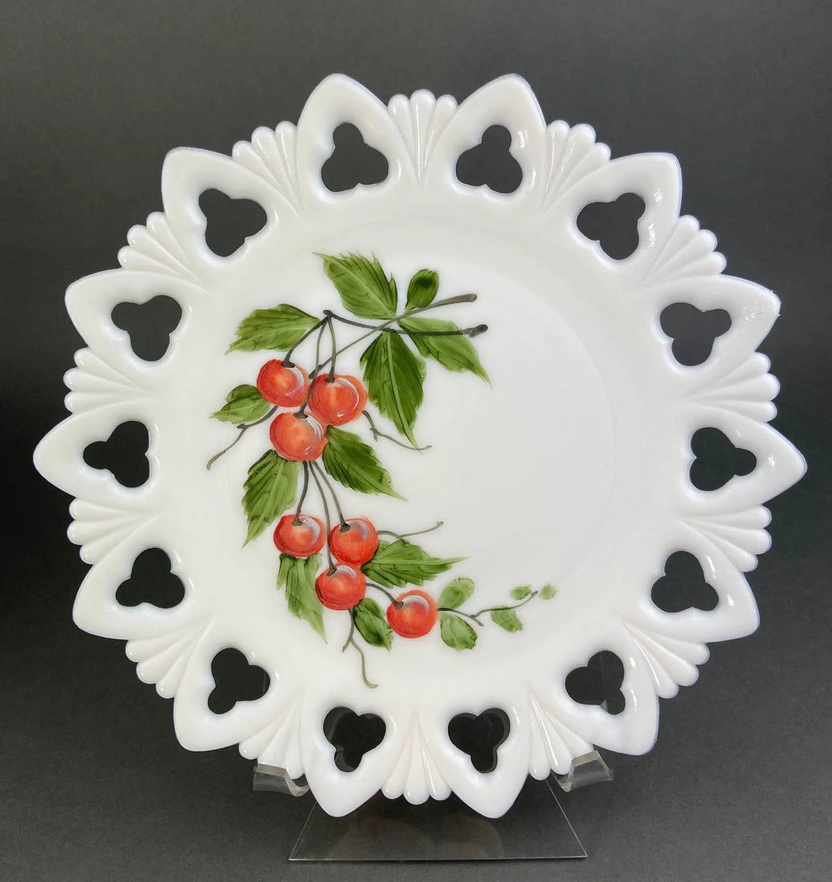 Decorative Milk Glass Plates | Hand Painted Violets | 7.25 Inch Diameter | Set Of Four