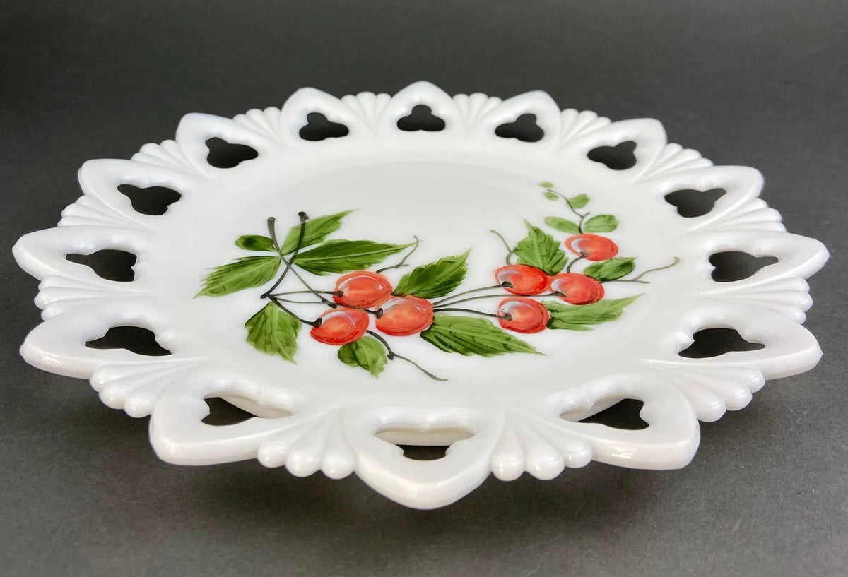 Decorative Milk Glass Plates | Hand Painted Violets | 7.25 Inch Diameter | Set Of Four