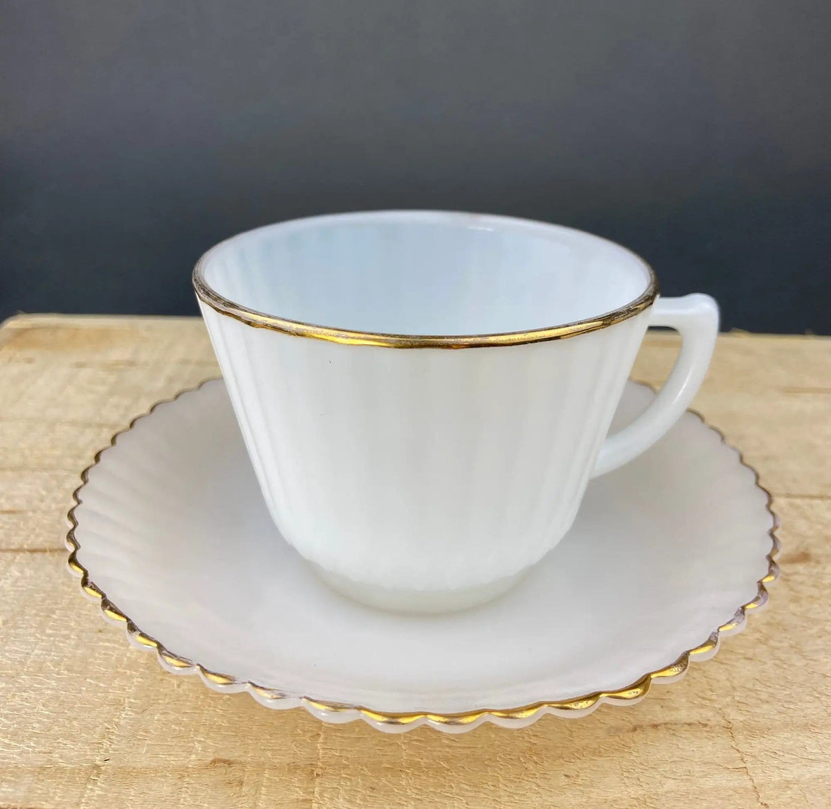 Monax Petalware Opalescent Creamer and Sugar Bowl | White with Gold Brim Depression Glass Creamer and Sugar Bowl | Collectible Vintage | Collectors & Hosts