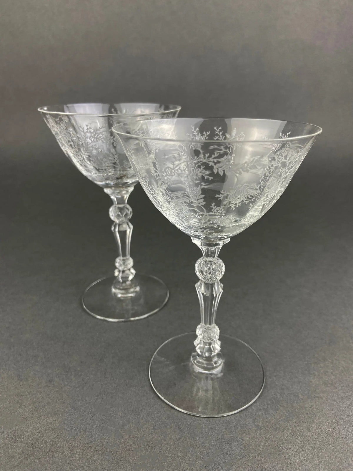 Fostoria Claret Wine Glasses | Set Of Two | Chintz Motif | Vintage Stemware