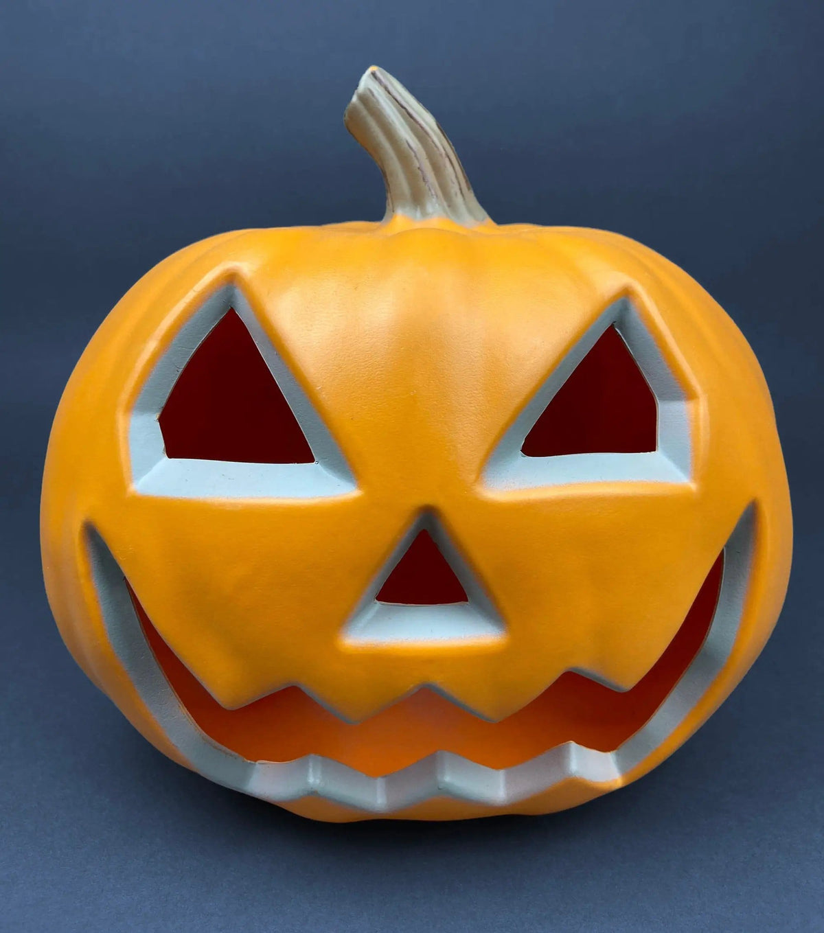 Set of Two Large Clay Pumpkins Making Scary Funny Faces | Candle or Light Kit | Halloween Thanksgiving Fall Decor | Collectors & Hosts