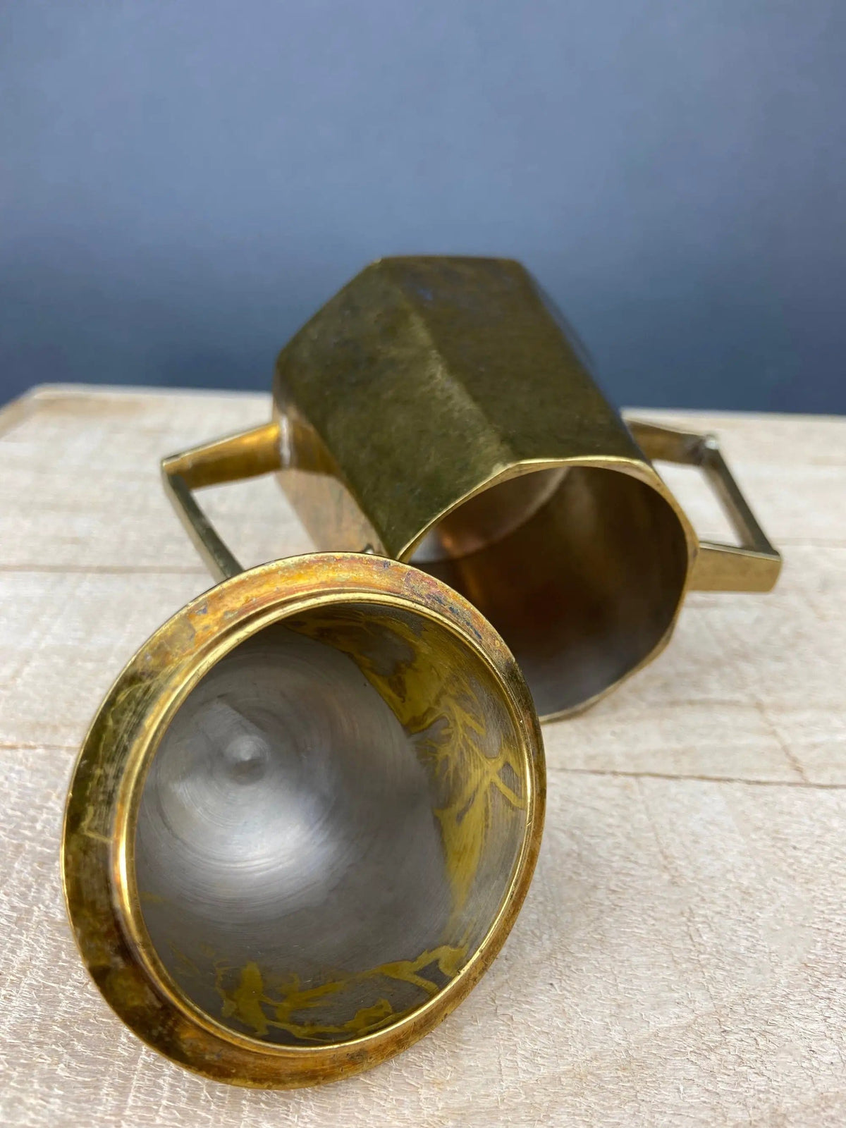Antique Brass Creamer and Sugar Dish | Heavy Brass Containers with Handles | Kitchen Accessories | Collectors & Hosts
