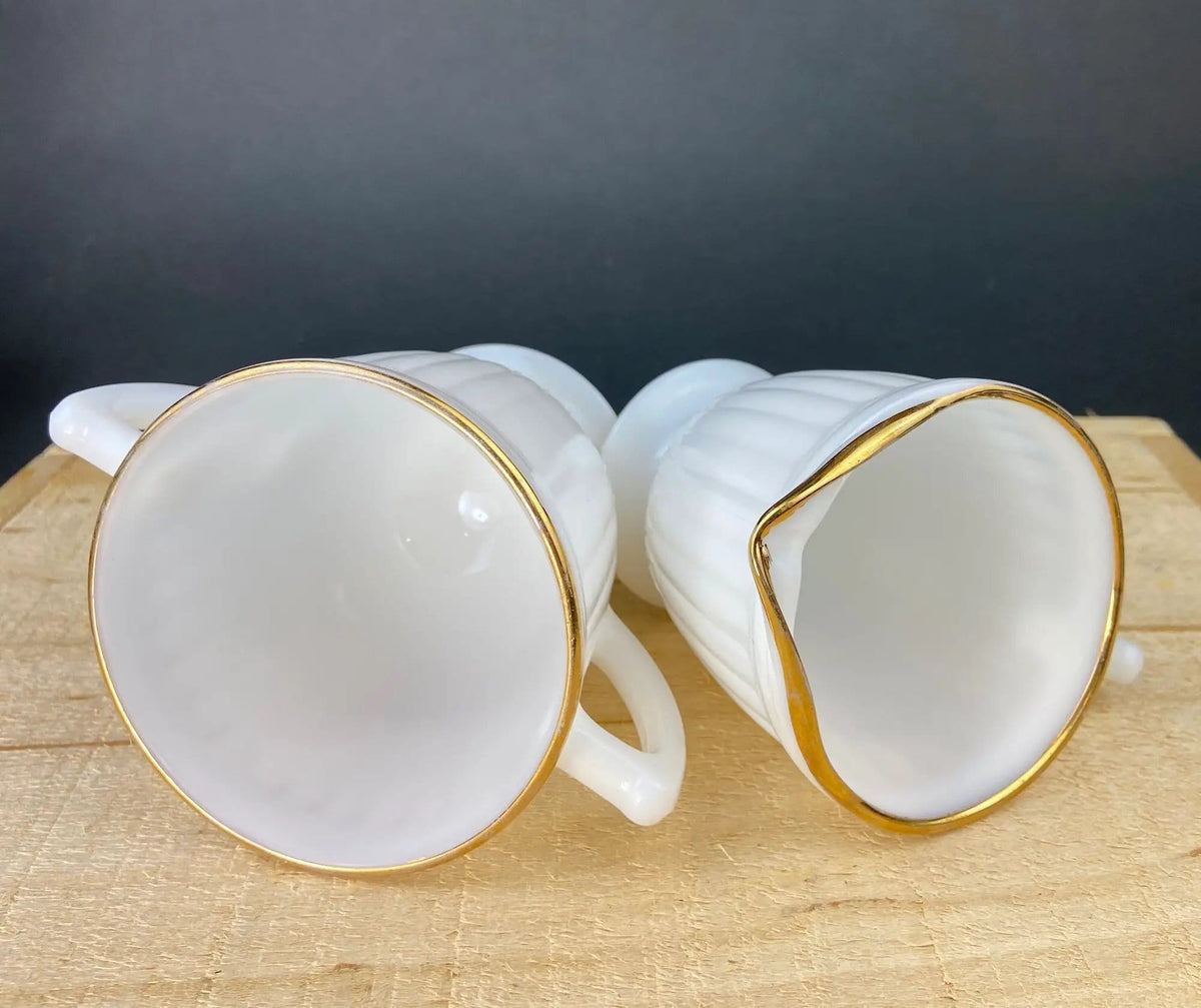 Monax Petalware Opalescent Creamer and Sugar Bowl | White with Gold Brim Depression Glass Creamer and Sugar Bowl | Collectible Vintage | Collectors & Hosts